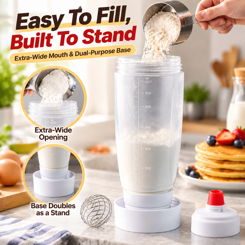Wide opening batter dispenser with standing base