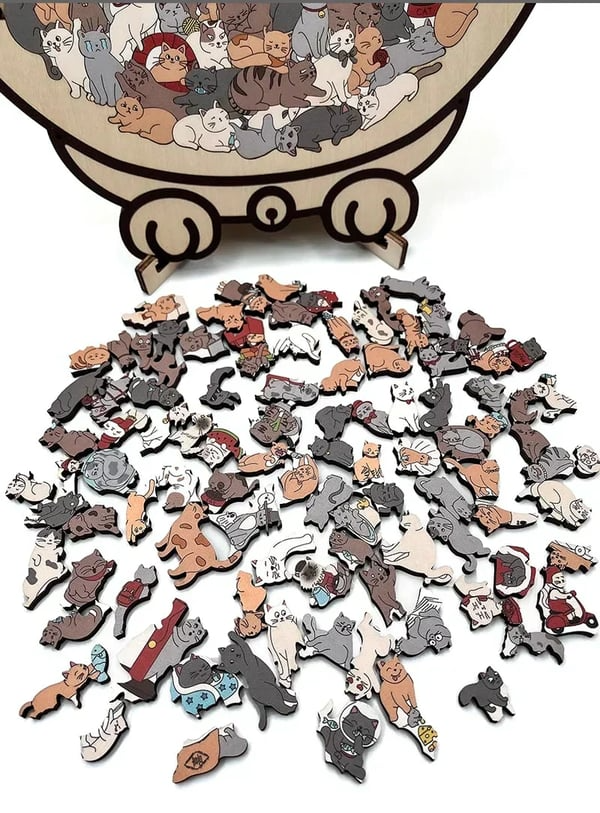 🔥LAST DAY 49% OFF - 🐱135-Pieces Morandi-Colored Cat Shaped Wooden Jigsaw Puzzle