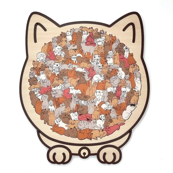 🔥LAST DAY 49% OFF - 🐱135-Pieces Morandi-Colored Cat Shaped Wooden Jigsaw Puzzle