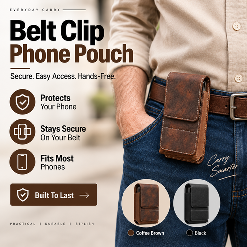 ⚡Big Discount | Waist Belt Cell Phone Pouch 📱 Multi-Pocket Leather Holster with Card Holder