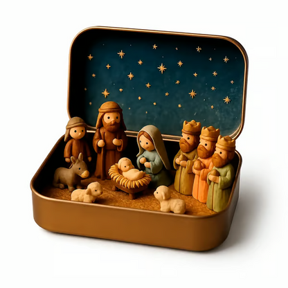 ✝️ Mini Nativity Scene Keepsake Tin — Pocket-Sized Christmas Holy Family Set
